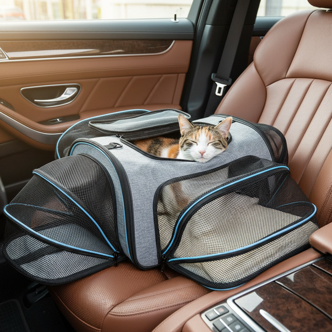 Sac de transport chat avec aérations extensibles