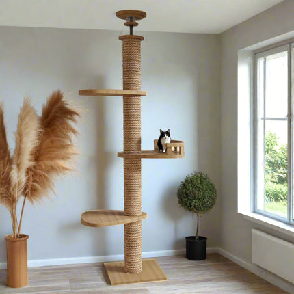 Colonne interactive pour chats avec plateformes design et bulle d'observation