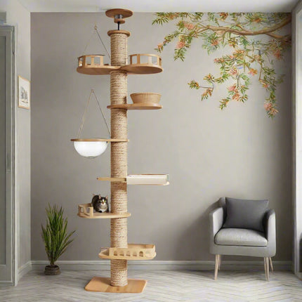 Colonne interactive pour chats avec plateformes design et bulle d'observation
