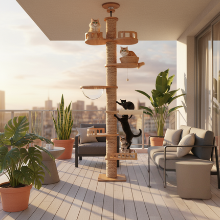 Arbre modulable pour chats avec plateformes et espaces d'observation