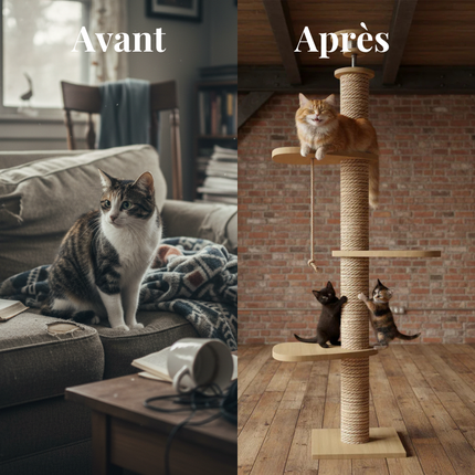 Arbre modulable pour chats avec plateformes et espaces d'observation