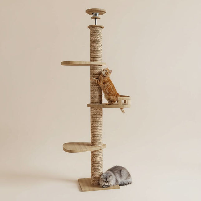 Colonne interactive pour chats avec plateformes design et bulle d'observation