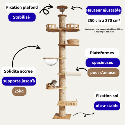 Arbre modulable pour chats avec plateformes et espaces d'observation
