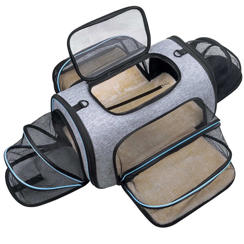 Sac de transport chat avec aérations extensibles